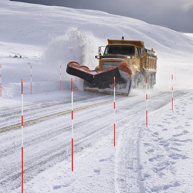 VEVOR Driveway Markers, 500Pcs 48 in Long 1/4 in Dia, Hi-Visibility Driveway Reflectors with 12 in Steel Drill Bits, Reflective Snow Sticks Fiberglass Pole for Parking Lots, Walkways, Snow Plowing