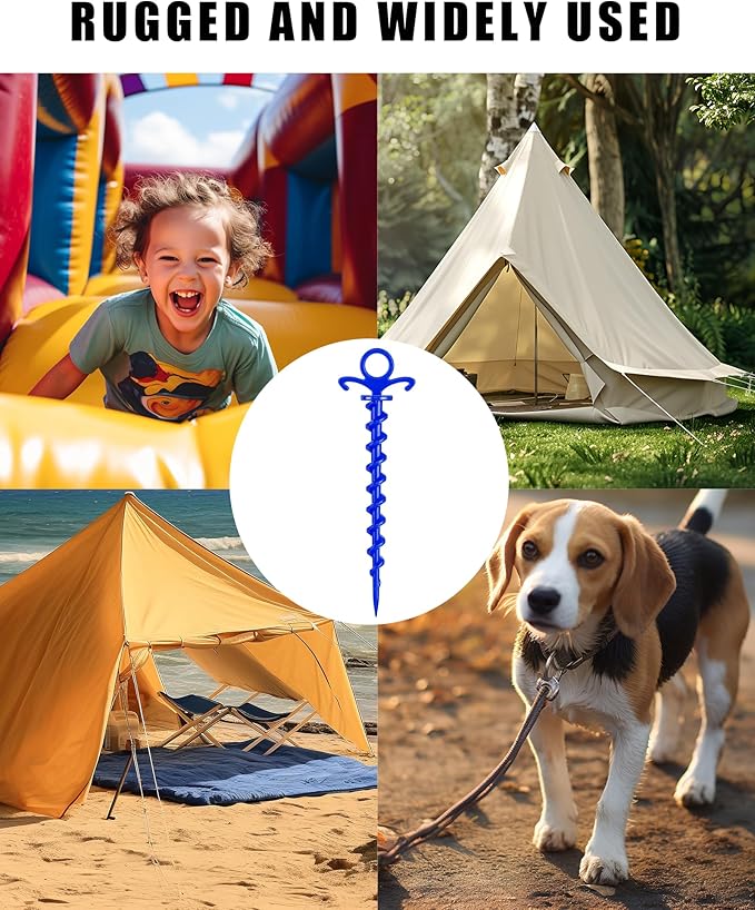 Christmas Inflatables Decoration Ground Stakes, Beach Umbrella Sand Anchor, Heavy Duty Plastic Grounding Screw In Tent Spikes, Outdoor and Yard Camping Canopy Stake Pole, Spiral Peg, 9" 10 pcs