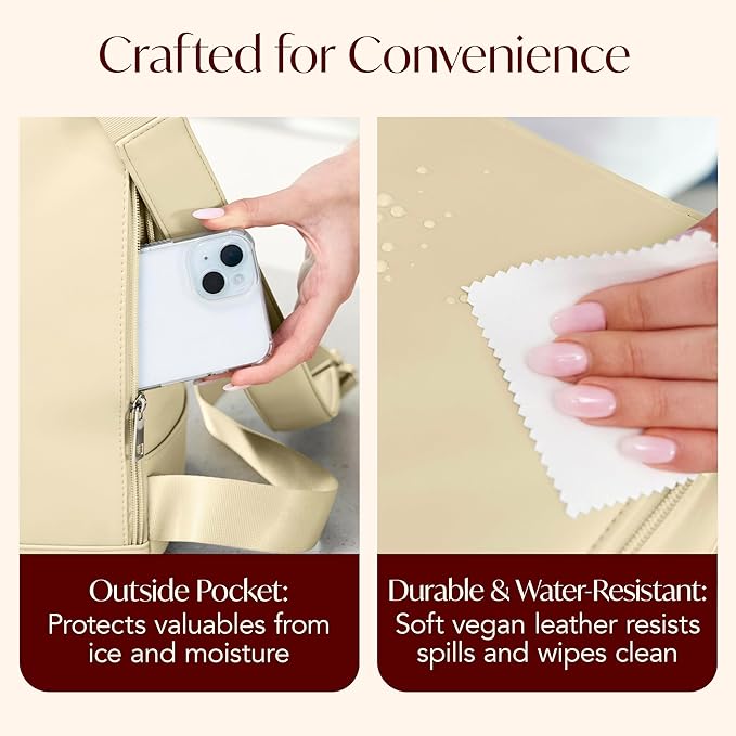 Insulated Cooler Backpack with 2 Stainless Steel Wine Tumblers – Leakproof & Spillproof Stylish Vegan Leather Picnic Cooler Bag – Lightweight & Portable – Holds 24 Cans or 6 Wine Bottles