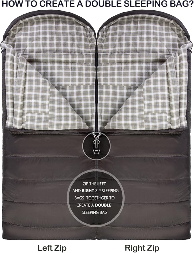 Cold Weather Sleeping Bag 100% Cotton Flannel XXL for Adults Big and Tall,Free Compression Sack