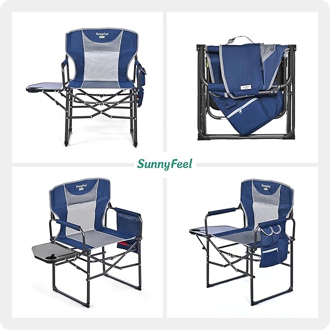 SUNNYFEEL Oversized Camping Directors Chair, Portable Folding Lawn Chairs for Adults Heavy Duty with Side Table,Pocket for Beach, Fishing,Picnic,Concert,Tailgating, Outdoor Foldable Camp Chair