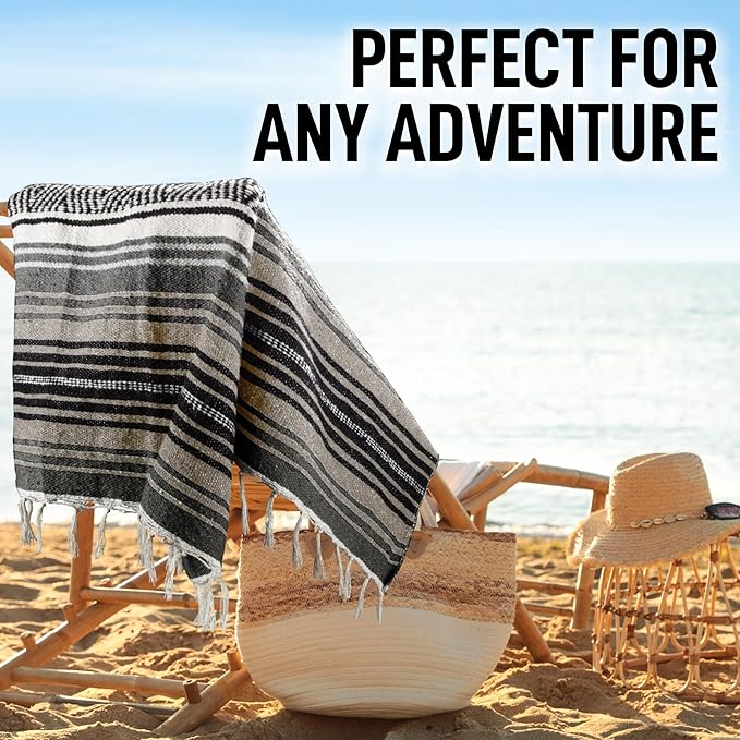 Authentic Large Handwoven Mexican Blanket - Soft Yoga- Durable Serape- Lightweight Falsa, Beach, Camping, Picnic, Outdoor Blanket 70"x50" - Desert