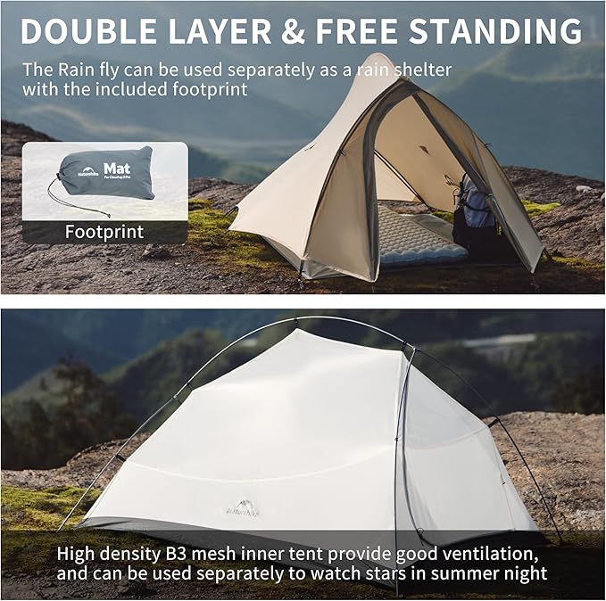Naturehike Cloud Up 1 Person Tent, Lightweight Backpacking Tents for One Man, Waterproof Ultralight One Person Tent for Camping Hiking Backpacking