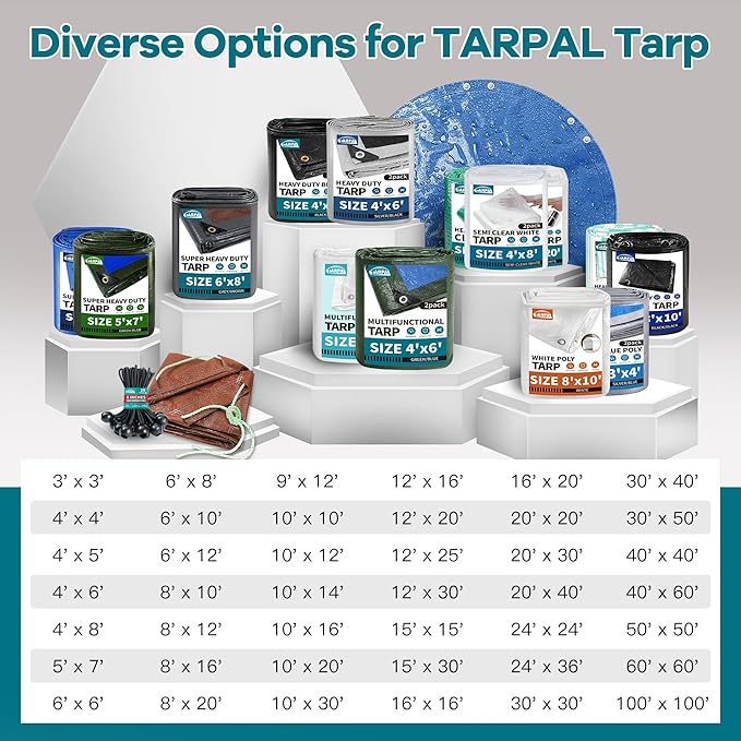 TARPAL Tarp 8x16 Feet Tarp Waterproof Small tarp 7.5mil Waterproof tarps for Outdoors,UV Protection,Rip and Tear Proof,Poly Tarpaulin(Silver/Blue)