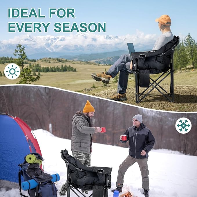 ABORON Oversized Heated Camping Chair, Portable Folding Recliner Chair with 3 Heat Settings & Massage Fuction, Fully Padded Heavy Duty Lawn Chair Supports Up to 400lbs, Ideal for Outdoor Relaxation