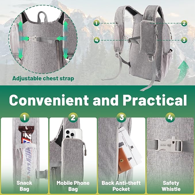 20L Small Hiking Backpack for Women - Lightweight Packable Backpack for Men, Waterproof Foldable Daypack for Travel, Hiking, and Daily Use, Adjustable Chest Strap Multiple Pockets, Gray