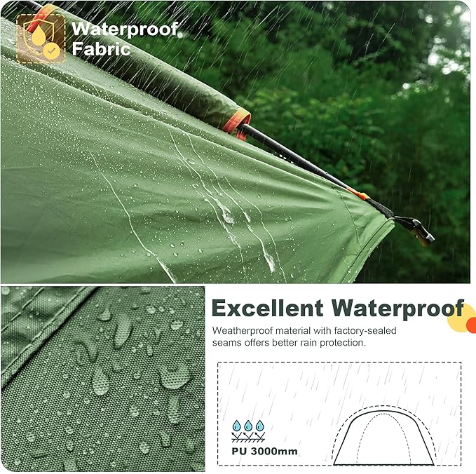 SUV Tent for Camping, Waterproof PU3000mm Spacious Double Layer Design for 5-8 Person, Includes Rainfly and Storage Bag, 8FT L x 8FT W x 7.2FT H Green