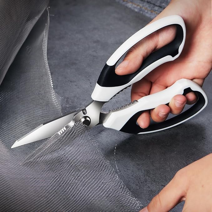 Utility Scissors Heavy Duty: sharp Scissors All Purpose heavy duty, Easy Cutting Carpet, Cardboard, Wires, Leather, Fabric（8'' White）