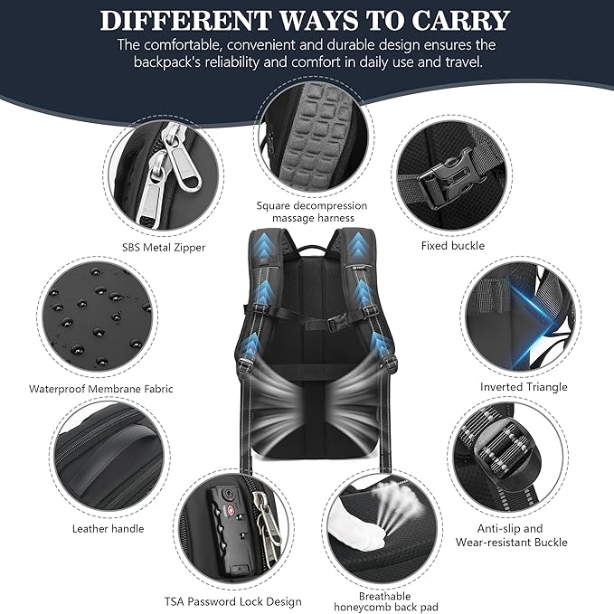POSO Vacuum Backpack Travel – Expandable Compression Carry On Backpack with Vacuum Pump, Water-Resistant TSA Lock Travel Bag, 17" Laptop Backpack for Men Women, Business Airplane Flight Luggage
