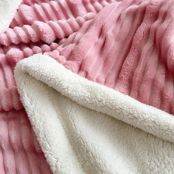 UKELER Sherpa Throw Blankets 60 × 80 inch, 470 GSM Striped Sherpa Fleece Blanket for All Season, Warm and Cozy Blanket for Couch Sofa Bed Office Camping, Grey