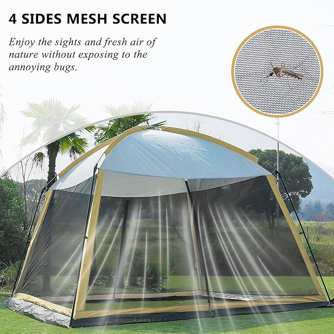 Screen House Room 11x11 Ft Mesh Net Tent Canopy Shelter Gazebo, Easy Setup & Waterproof & Sunshade, Suitable for Camping Trip, Backyard, Beach, Picnic