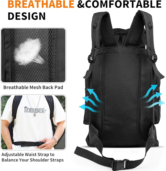 Hiking Backpack Tactical Backpack for Men Women, 80L Military Backpack Rucksack Waterproof Large Travel Camping Backpack for Men, Molle Rucksack Outdoor Sport Travel Cycling Daypack (Black)