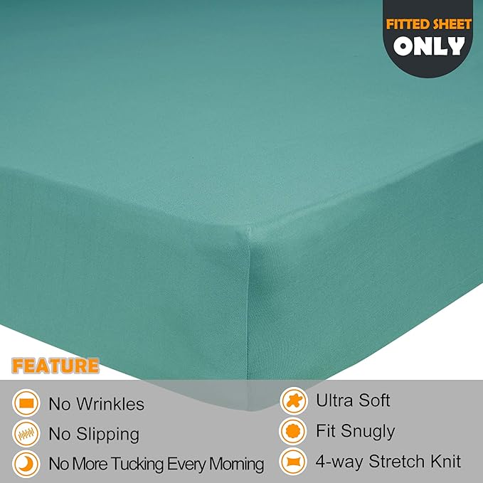 Soft Stretch Queen Size Fitted Sheet Only - 4-Way Stretchy Jersey Knit, T-Shirt Feeling & Ultra Soft, Wrinkle Free, Non-Slip & Snug Fit for Mattress (Deep: 5"-16") - Aqua, Queen