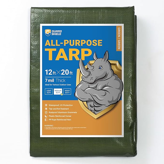 GUARD SHIELD Green Tarp Waterproof 12x20 Feet Medium Duty All Purpose Poly Tarps Cover 7mil