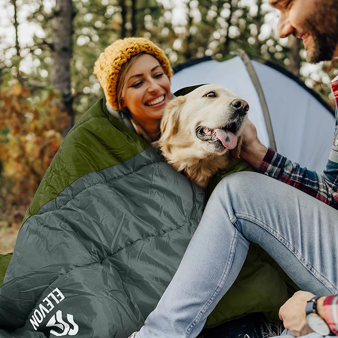Elevon Double Sleeping Bag 2 Pillows for Adults, Queen Size XL Sleeping Bag Waterproof, Compact with Compression Sack, 2 Person Sleeping Bags Cold Warm Weather- 3 Seasons, Backpacking, Hiking, Travel