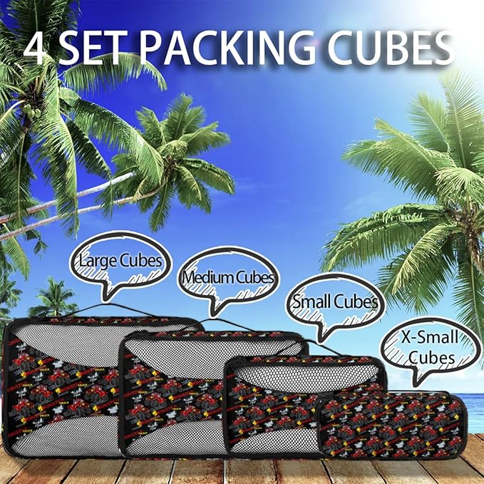 Monster Truck Red Compression Packing Cubes for Travel,Expandable Cubes Storage Bag Carry on Luggage Organizers for Toiletry Clothes Shoe Accessories 4 Set