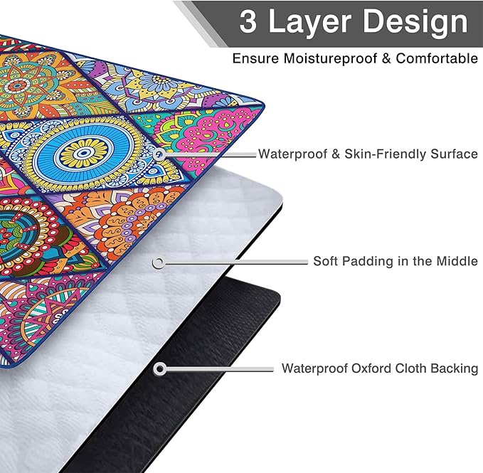 Waterproof Picnic Blankets Foldable & Portable 80''x80'' Boho Picnic Mat for Outdoors, Large Washable Picnic Blanket for Travel Camping Beach, Park Grass Picnic Blanket Accessories for Adults