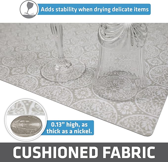 Drymate Premium Luxury Shelf & Drawer Liner, Thick Cushioned Fabric, Non-Adhesive, Absorbent, Waterproof, Slip-Resistant, Liners for Kitchen Cabinets, Cupboards (USA Made)(12”x59”)(2-Pack)(Tan)