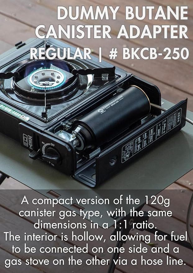CAMPINGMOON Butane Stove Adapter w/Cassette Gas Can Shape for Standard Camping Canister with EN417 Lindal Valve Small Propane Tank BKCB-250 (Gas not included)