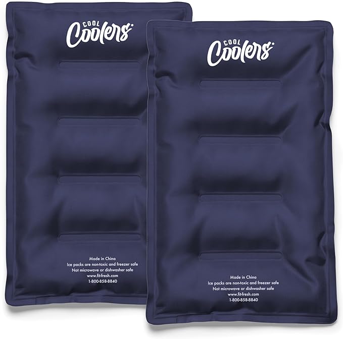 Cool Coolers by Fit & Fresh 2 Pack XL Soft Ice Packs for Cooler, Flexible Stretch Nylon, Lunch Box Ice Packs, Large Reusable Freezer Packs, Navy Blue