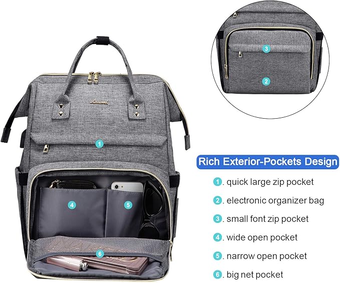 LOVEVOOK Nurse Backpack Laptop Backpack for Women with Stethoscope Case & USB Charging Port Anti Theft Travel Large Capacity Backpacks Doctor Bag Fits 17 Inch Laptop and Notebook,Grey