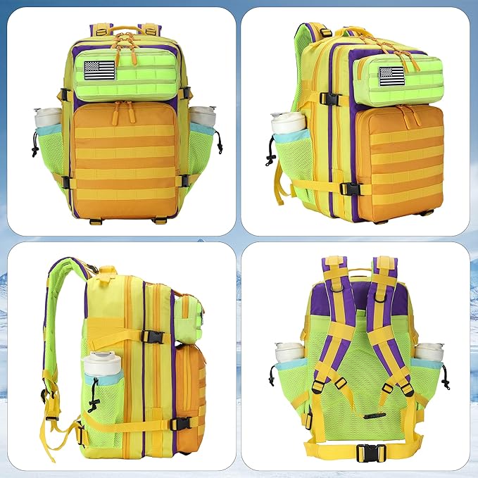 45L Tactical Military Backpack Assault Pack Dopamine Colorblock Molle 3-day Army Rucksack Men Women for Hiking Camping Climbing