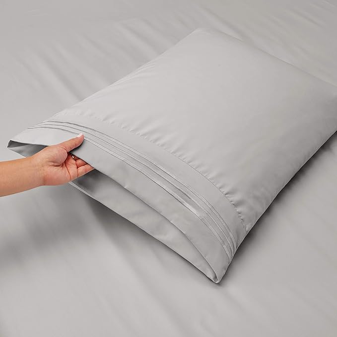 Clara Clark 5 Piece Twin Bed Sheet Set - Silver, Microfiber, Luxury Hotel Quality, Deep Pocket, Fade Resistant, 1800 Thread Count, Breathable, 3 Pillowcases & Fitted & Flat Sheet