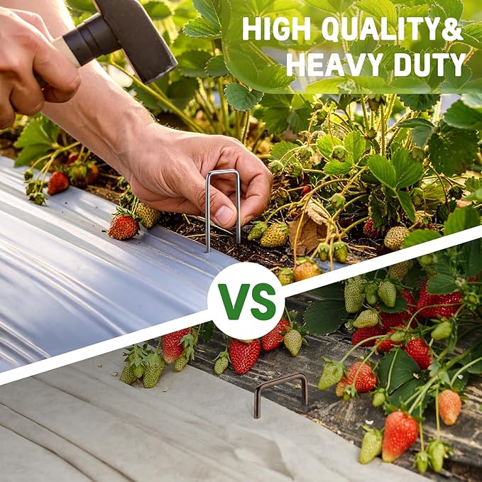 6 Inch Heavy Duty Galvanized Garden Staples, 11 Gauge Landscape Fabric Stakes with Adjustable Width for Weed Barrier, Sod, Fencing and Outdoor Decoration (25)