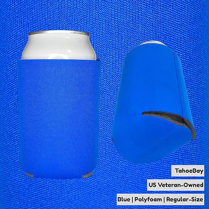 TahoeBay Blank Beer Can Cooler Sleeves (25-Pack) Bulk Sublimation Blanks for Vinyl Plain Soft Foam Can Sleeves Coolers for Soda Cans & Bottles Black, White, Assorted Solid Color (Blue)