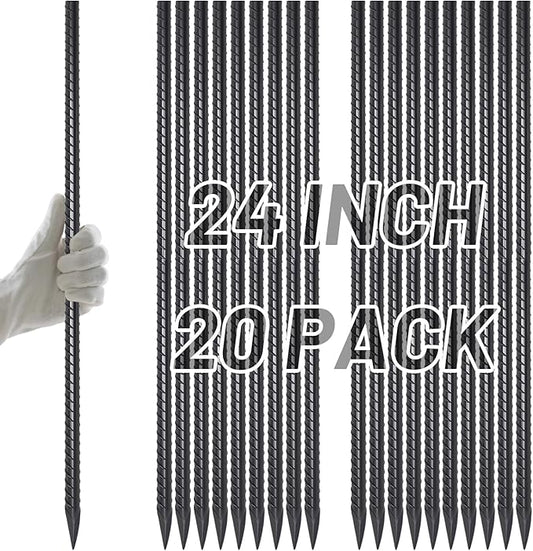 AAGUT Rebar Stakes 24 Inch Straight Garden Plant Stakes (20 pcs) 1/2" Thickness, Heavy Duty Metal Spikes for Concrete Forming, Landscape Timber, Fence, Ground Anchors with Chisel Point End, Black
