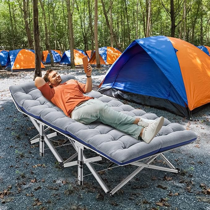 ABORON Camping Cot for Adults, Folding Sleeping Cot with Mattress, 500 lb Capacity Heavy Duty Outdoor Folding Sleeping Bed, Portable Cot Bed for Camping, Indoor Guest Use, Home & Travel