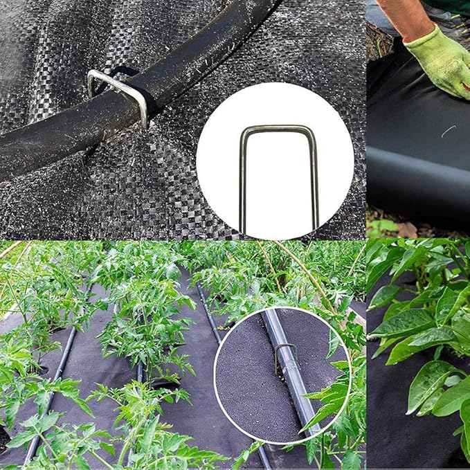 100 Pack 12" Garden Stakes Pins,Heavy Duty Garden Landscape Staples Stakes Pins Galvanized Landscape Fabric Staples Sod Ground Staple for Anchoring Weed Barrier Fabric