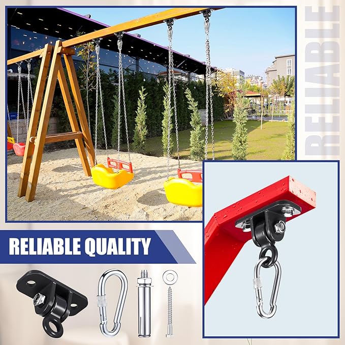 Tandefio 6 Sets of Robust Swing Hangers for Wooden Concrete Set with Swing Hooks Screws Bolts Washers Swingset Accessories for Porch Patio Yoga Indoor Outdoor, Over 1800 lb Capacity (Black)