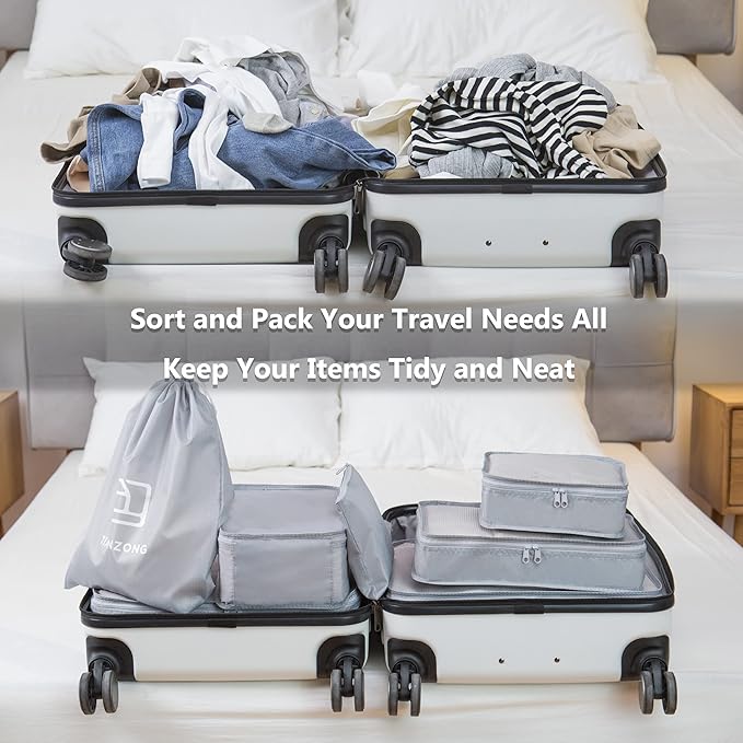 tianzong 7-piece Set Packing Cubes, Travel Bags for Luggage, Packing Organizers with Shoe Bag (Grey)