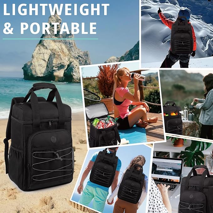 Cooler Backpack with Padded Top Handle, Lightweight Back Pack Coolers Insulated Leak Proof, Large Capacity Ice Chest for Women Men Beach Camping Picnic Fishing Hiking