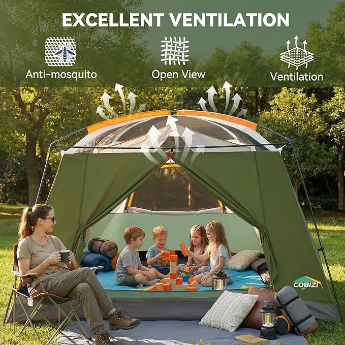 COBIZI 4-6-8-10 Person Camping Tent, Spacious Family Tents for Camping Ideal, Hiking, 3500mm Waterproof Double-Layer Windproof Tent for Hiking & Backpacking
