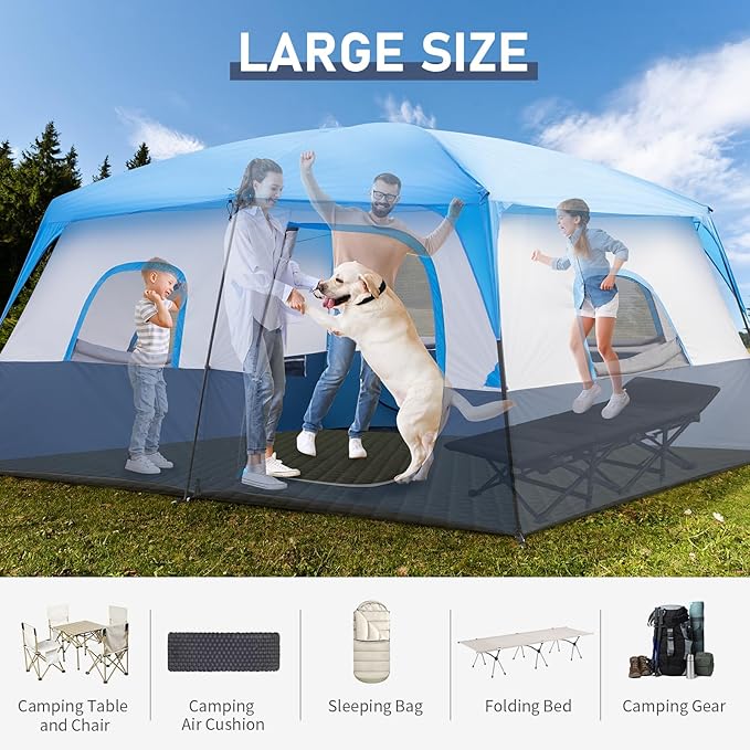 Outvita 8/10 Person Camping Tent, Large 2 Room Family Tent with Weatherproof Instant Cabin Shelter with Rainfly & Carry Bag for Backpacking Hiking Car Traveling…