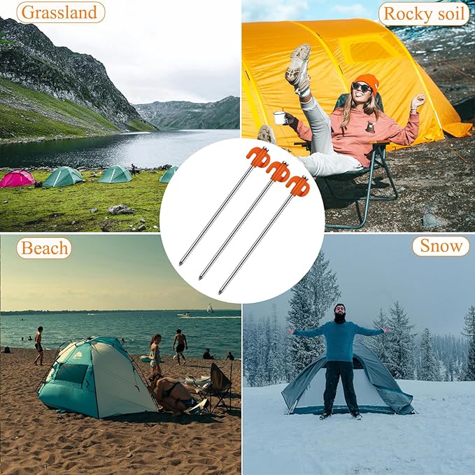 Tent Stakes, 20PCS Galvanized Ground Stake, 10 Inch Non-Rust Metal Tent Pegs Camping Tent Spikes Anchors for Outdoor Canopy, Yard Stakes for Garden, Hiking -Organge