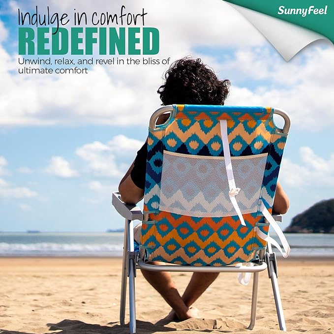 SUNNYFEEL 17" Tall Oversized Beach Chairs 2 Pack for Adults Heavy Duty 300 LBS, 5 Position, Portable High Folding Camping Chair with Cup Holder for Outdoor/Lawn/Trip, Foldable Sand Chairs for Adults