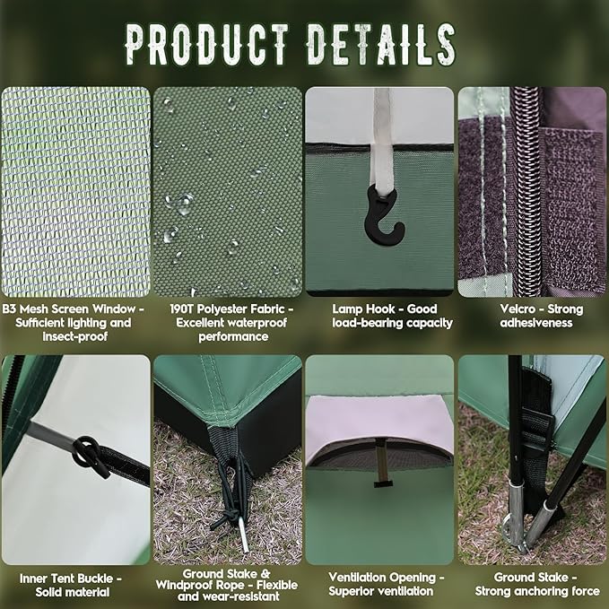 2-4 Person Family Camping Tent with Porch, Weatherproof Camping Shelter with Rainfly, 2 Room Easy Set Up Family Tent with Living Area for Outdoor, Backyard, Hiking