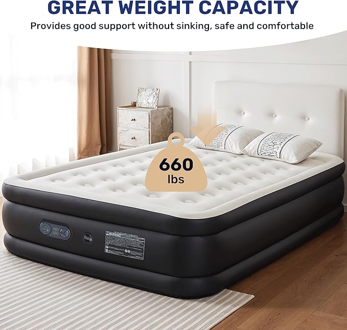 Simple Deluxe Camping Air Mattress with Built-in Electric High-Speed Pump, Blow Up Inflatable Airbed with Carrying Bag for Home Guests & Travel, Waterproof Foldable Portable