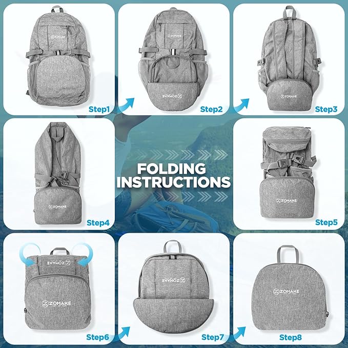 ZOMAKE Ultra Lightweight Packable Backpack 25L,Small Foldable Backpacks Hiking Water Resistant Collapsible Daypack for Women Men(Grey-A3)