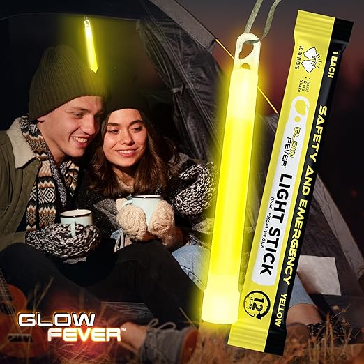 Glow Fever Emergency Safety Military Grade Glow Sticks, 10PCS, 6" Ultra Bright Light Sticks with 12 Hours Duration. Great for Hiking, Party, Camping, Blackouts, Hurricane and Survival Kits (Yellow)