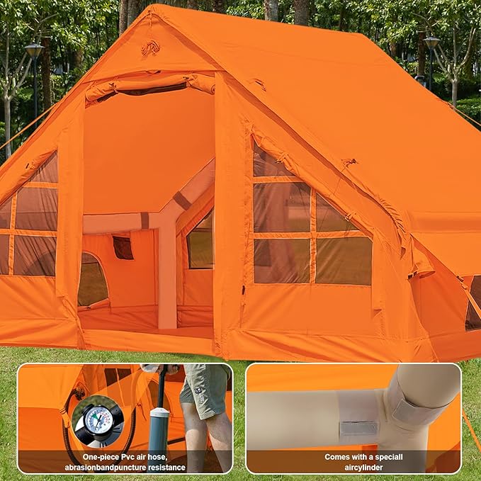 Inflatable Camping Tent,2/4/6/8 Person Glamping Inflatable Tents with Awning, Quick Setup Blow Up Tents with Pump, Waterproof Oxford Inflatable House for Camping, Air Glamping Hot Tents for Adult