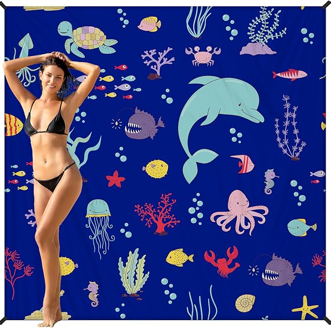 BYDOLL Beach Blanket Waterproof Sandproof Large 78''×81''/10'×9' Sand Free Oversized Sandless Picnic Mat Water Proof Packable Lightweight Blanket for Beach Camping Hiking Travel