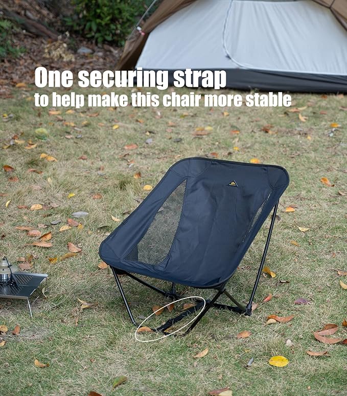 iClimb Low Ultralight Compact Camping Folding Chair with Side Pocket and Carry Bag (Khaki)