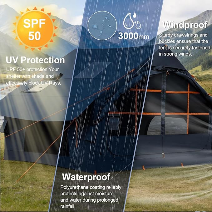 Inflatable Camping Tent,2/4/6/8 Person Glamping Inflatable Tents with Awning, Quick Setup Blow Up Tents with Pump, Waterproof Oxford Inflatable House for Camping, Air Glamping Hot Tents for Adult