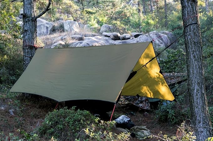 OneTigris Bulwark Camping Tarp, 100% Waterproof Bushcraft Shelter, Lightweight Hammock Rain Fly Portable Anti UV Large 12.8ft x 9.5ft
