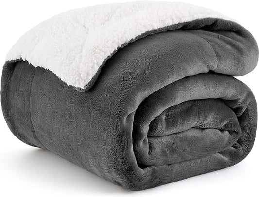 Bedsure GentleSoft Sherpa Fleece Throw Blanket for Couch - Thick and Warm, Soft Fuzzy Plush Throw Blanket for Winter, Charcoal, 50x60 Inches
