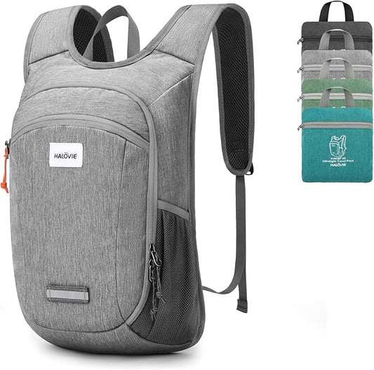 HALOVIE Small Hiking Backpack 10L Packable Lightweight Daypack Foldable Travel Back Pack for Women Men(Lightgray)